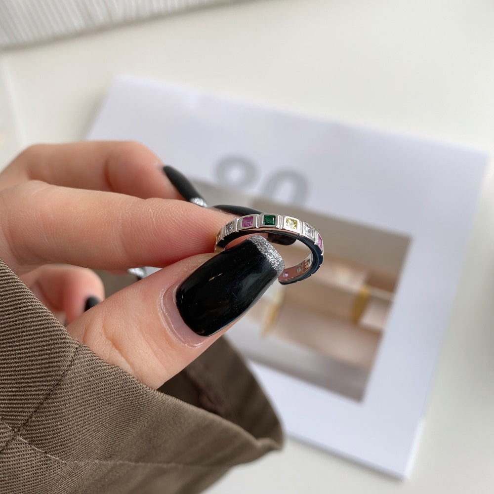 Silver Zircon Princess Cut Wrapped Band Dainty Ring