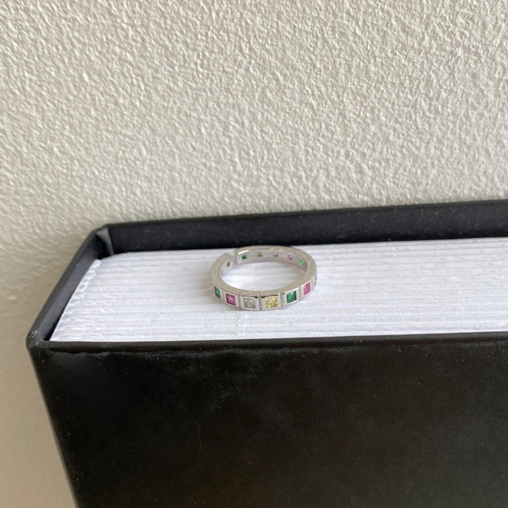 Silver Zircon Princess Cut Wrapped Band Dainty Ring