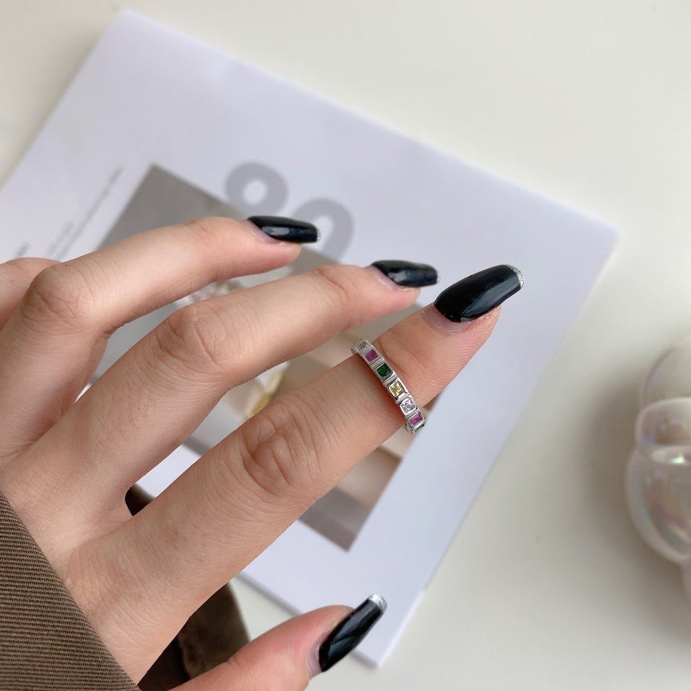 Silver Zircon Princess Cut Wrapped Band Dainty Ring