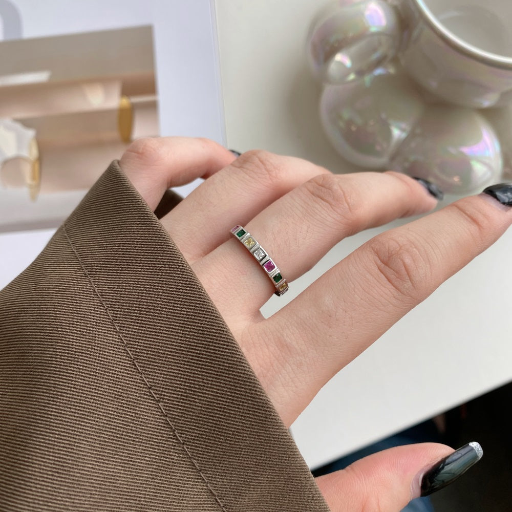 Silver Zircon Princess Cut Wrapped Band Dainty Ring