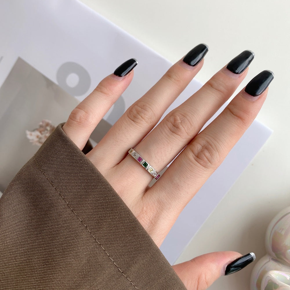 Silver Zircon Princess Cut Wrapped Band Dainty Ring