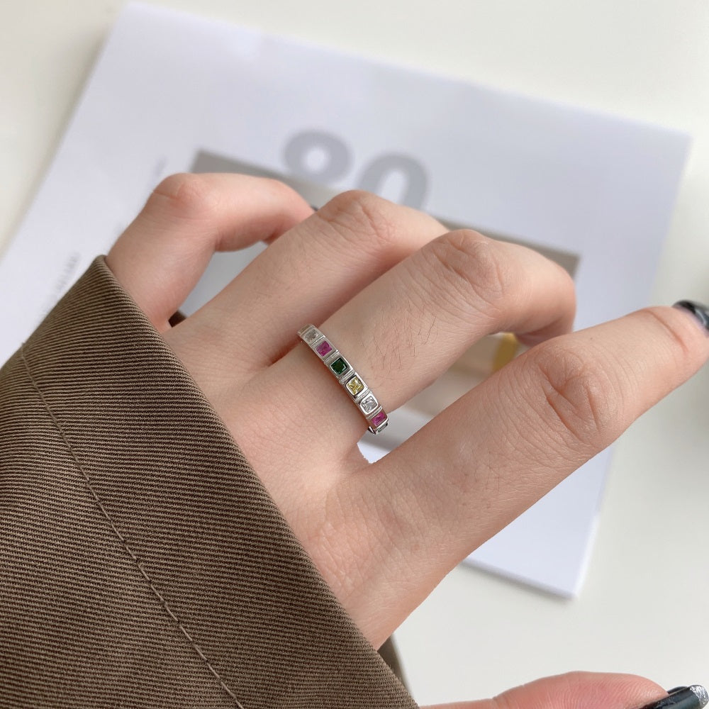 Silver Zircon Princess Cut Wrapped Band Dainty Ring