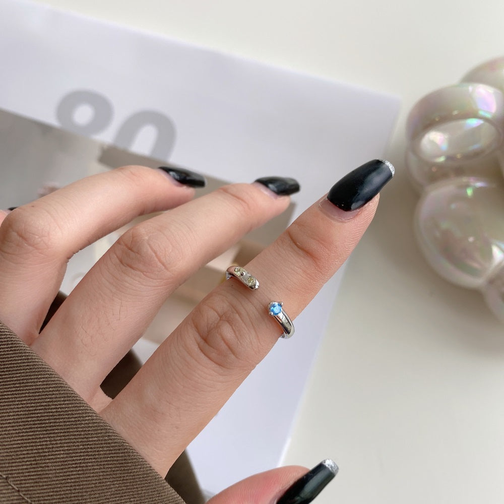 Silver Zircon Round Cut Open Bypass Ring