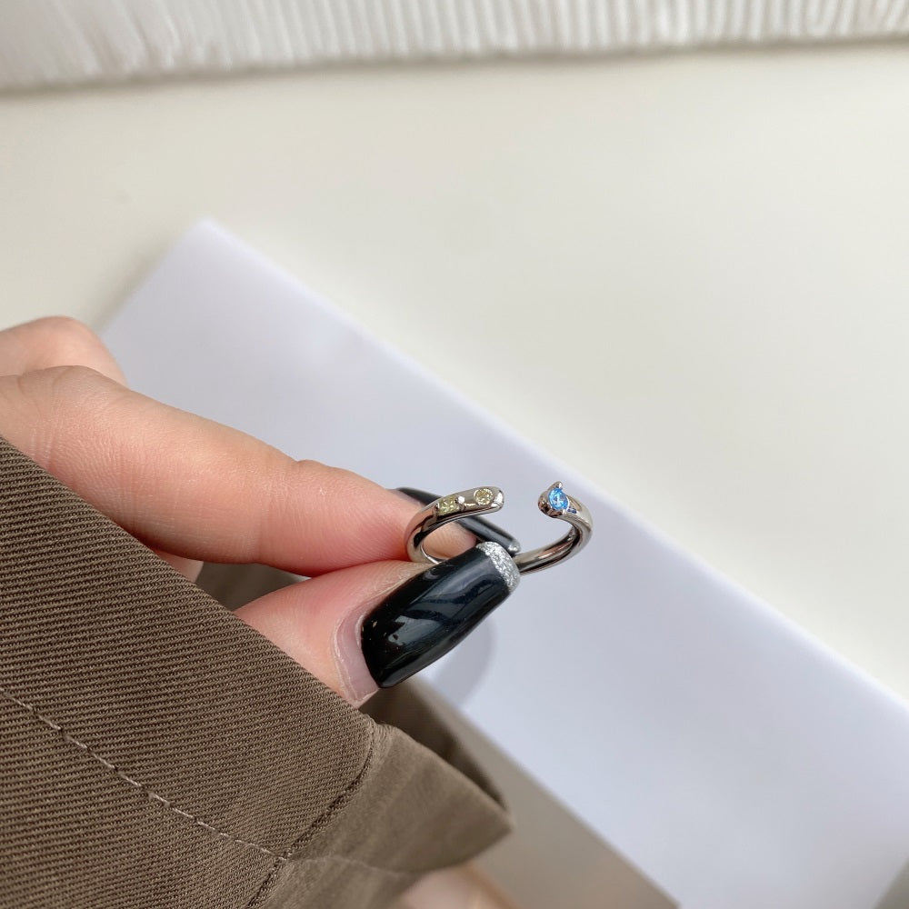 Silver Zircon Round Cut Open Bypass Ring