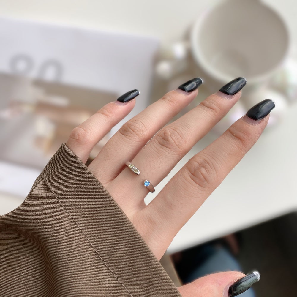 Silver Zircon Round Cut Open Bypass Ring