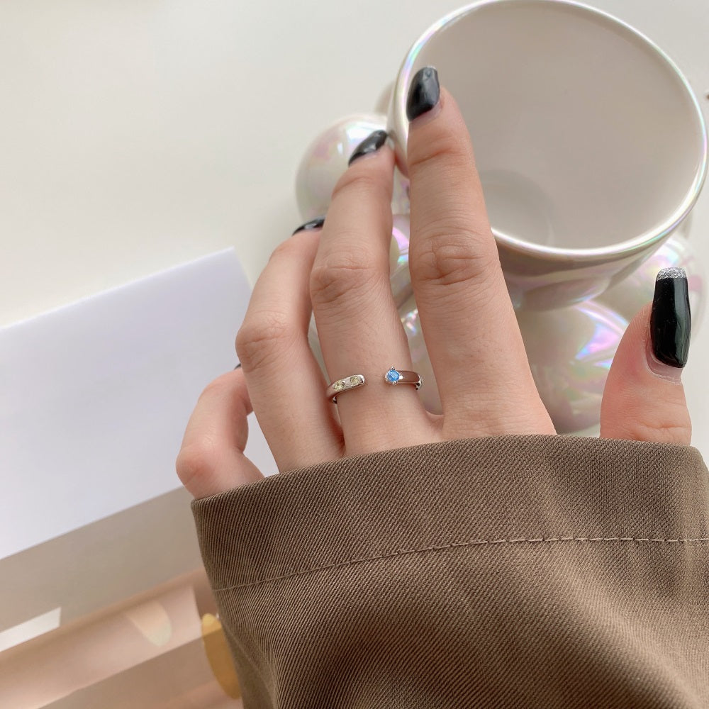 Silver Zircon Round Cut Open Bypass Ring