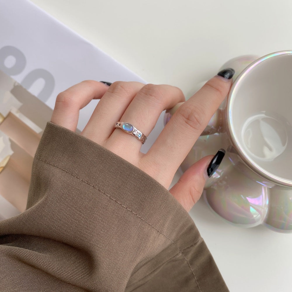 Silver Zircon Oval Cut Open Sided Dainty Ring
