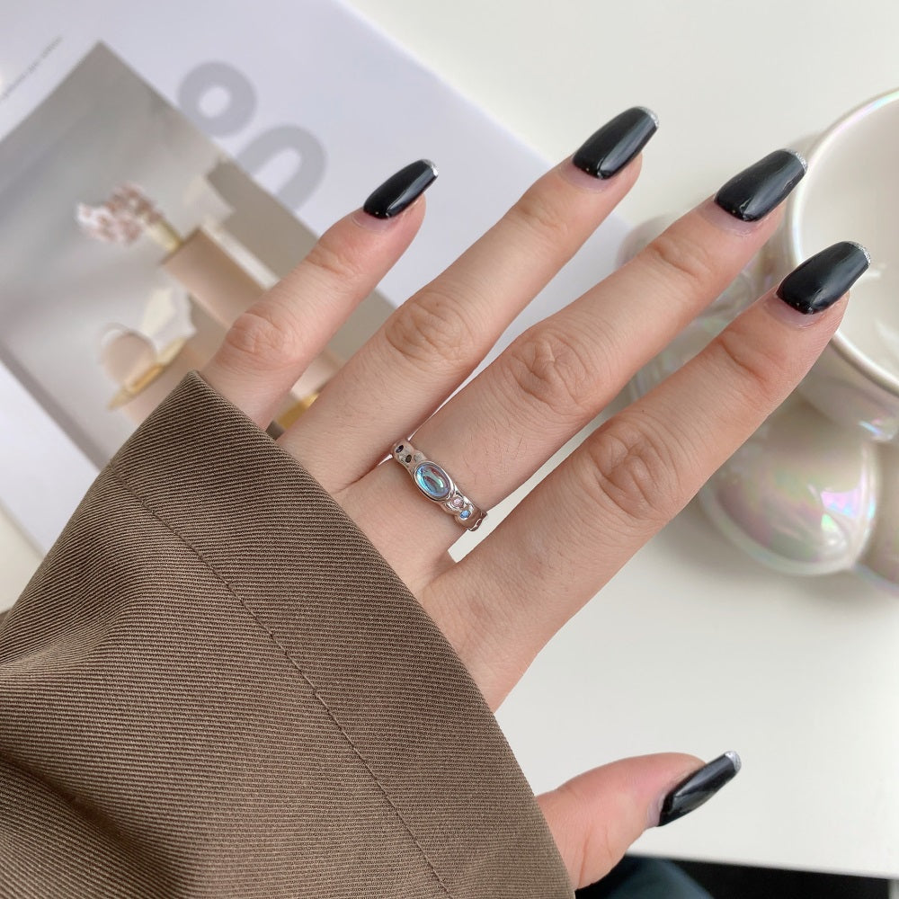 Silver Zircon Oval Cut Open Sided Dainty Ring