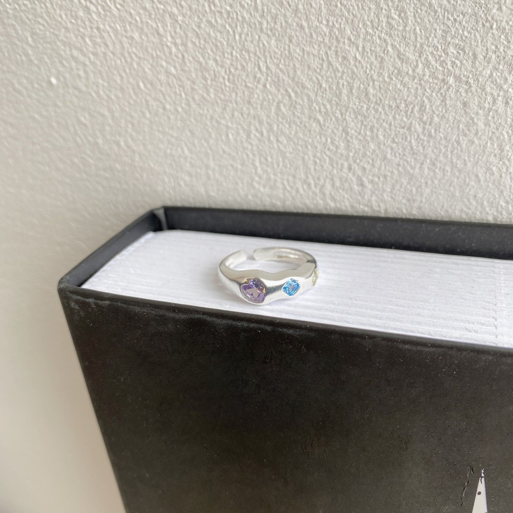 Silver Zircon Cushion Square Cut Inlaid Band Dainty Ring