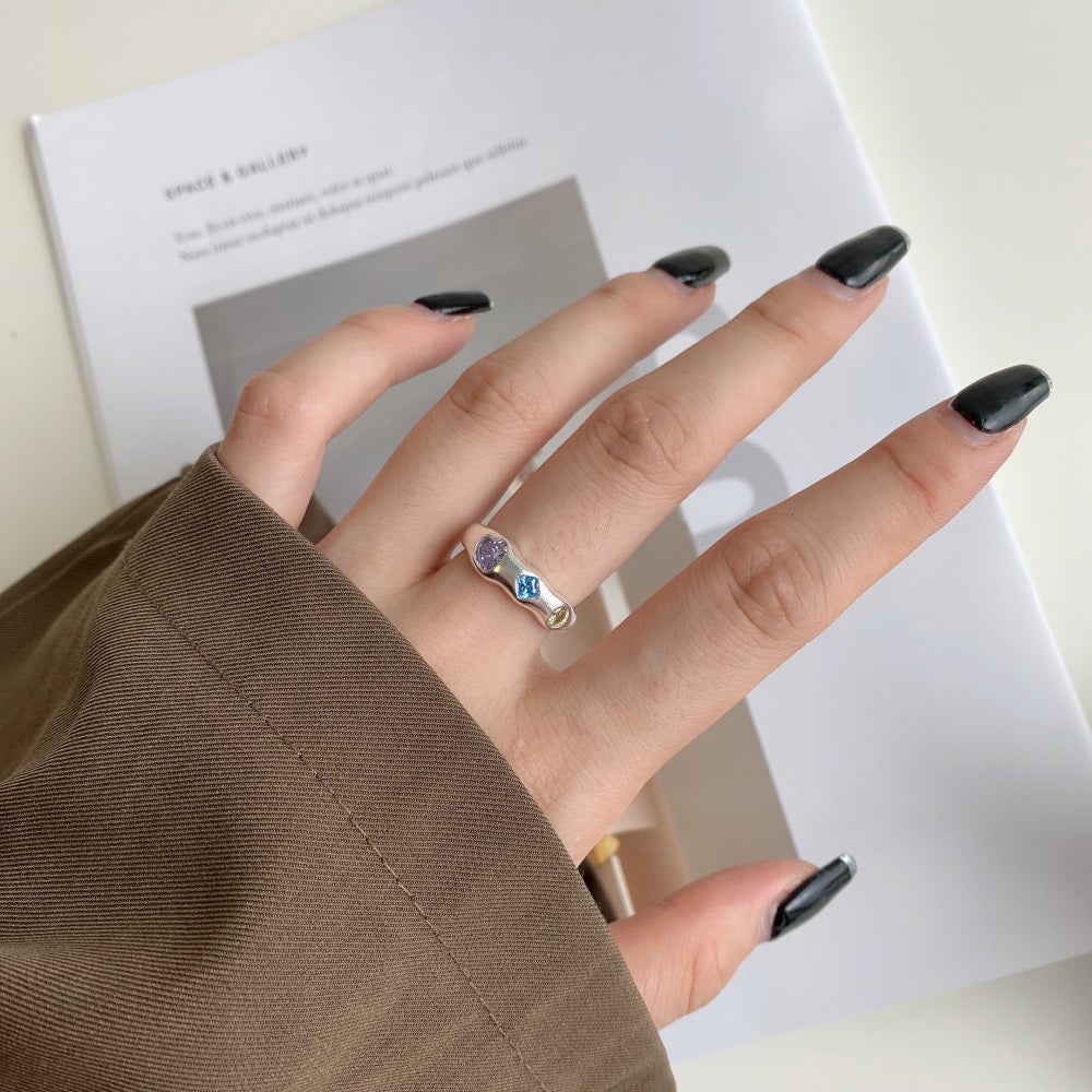 Silver Zircon Cushion Square Cut Inlaid Band Dainty Ring