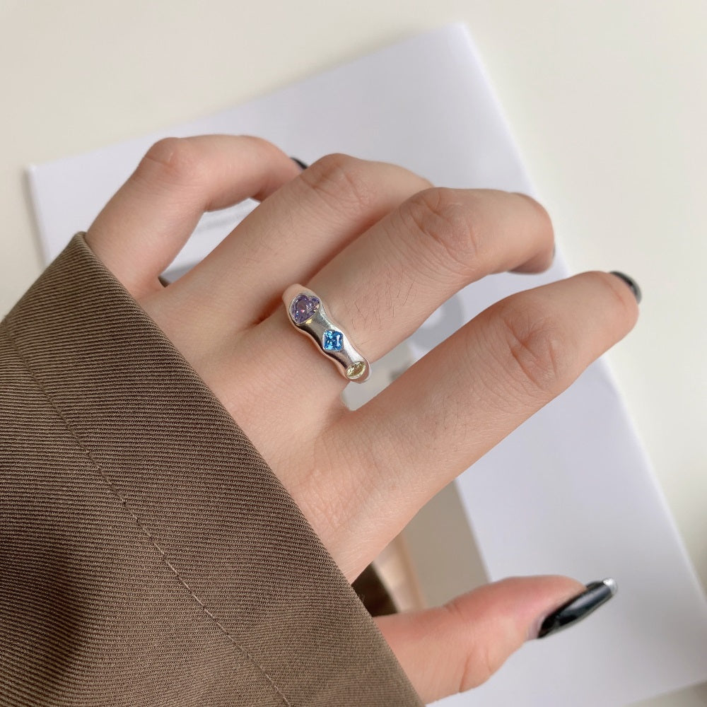 Silver Zircon Cushion Square Cut Inlaid Band Dainty Ring