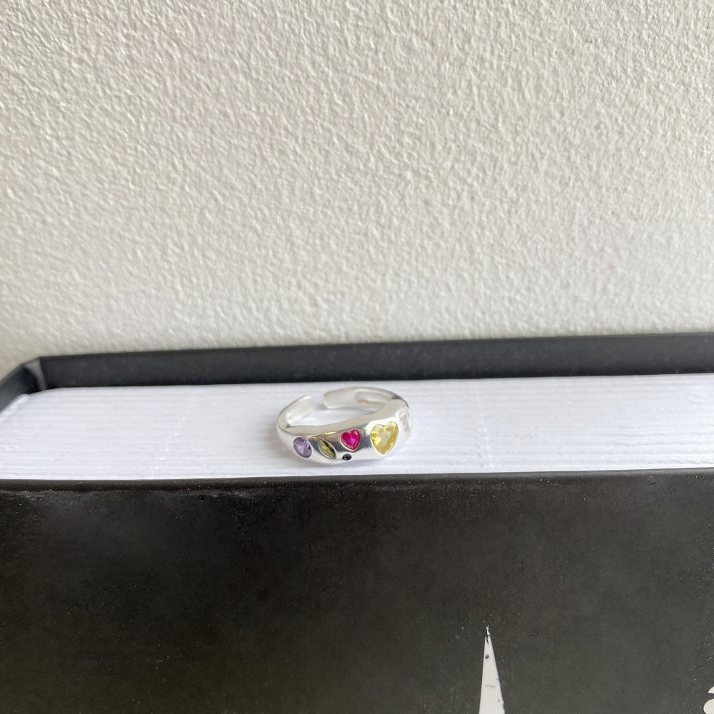 Silver Zircon Heart Cut Inlaid Band Dainty Ring