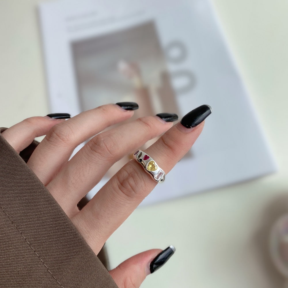 Silver Zircon Heart Cut Inlaid Band Dainty Ring