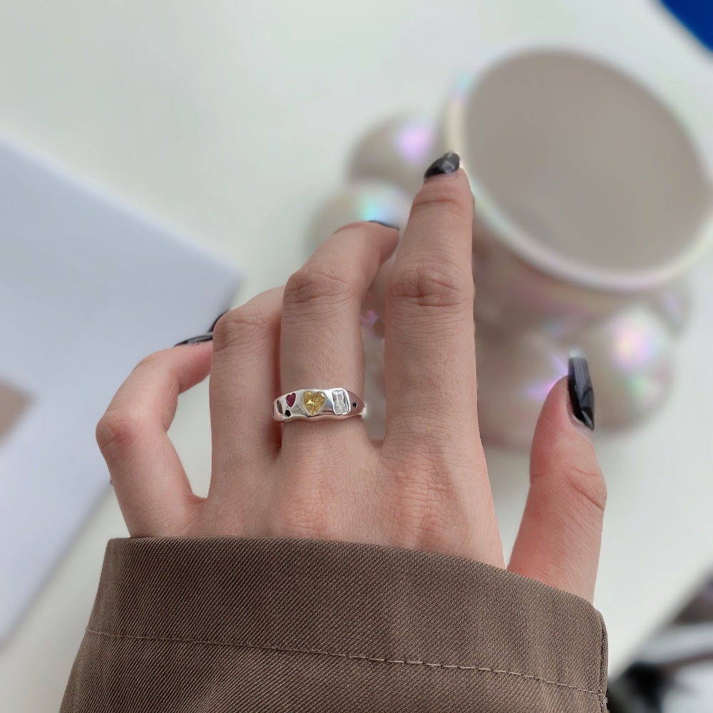 Silver Zircon Heart Cut Inlaid Band Dainty Ring