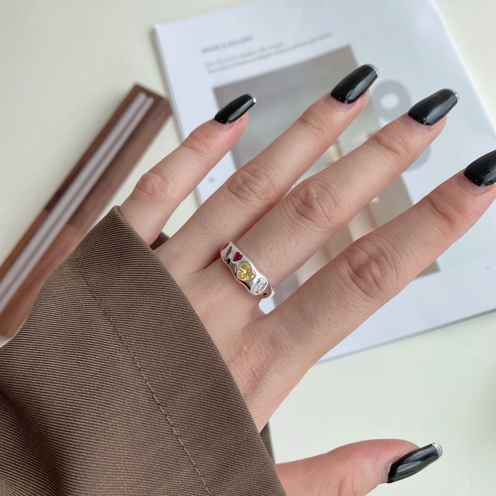 Silver Zircon Heart Cut Inlaid Band Dainty Ring