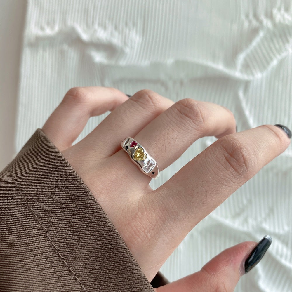 Silver Zircon Heart Cut Inlaid Band Dainty Ring