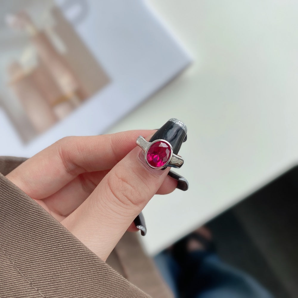 Silver Zircon Oval Cut Brushed Dainty Ring