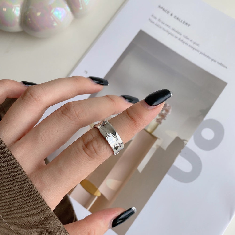 Silver Zircon Round Cut Open Band Dainty Ring