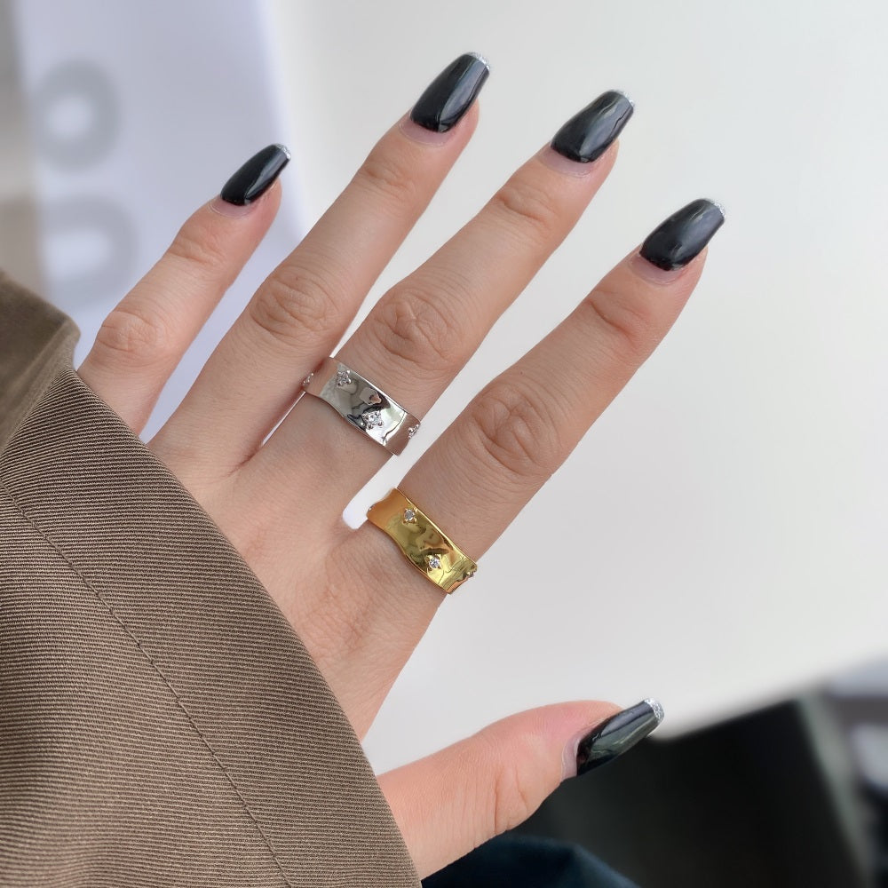 Silver Zircon Round Cut Open Band Dainty Ring