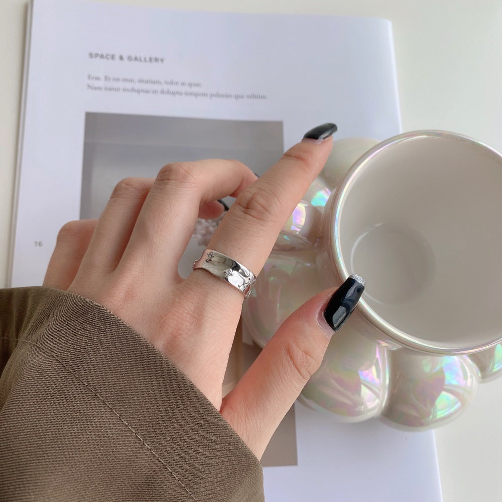 Silver Zircon Round Cut Open Band Dainty Ring