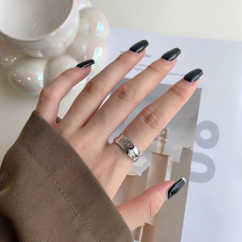 Silver Zircon Round Cut Open Band Dainty Ring