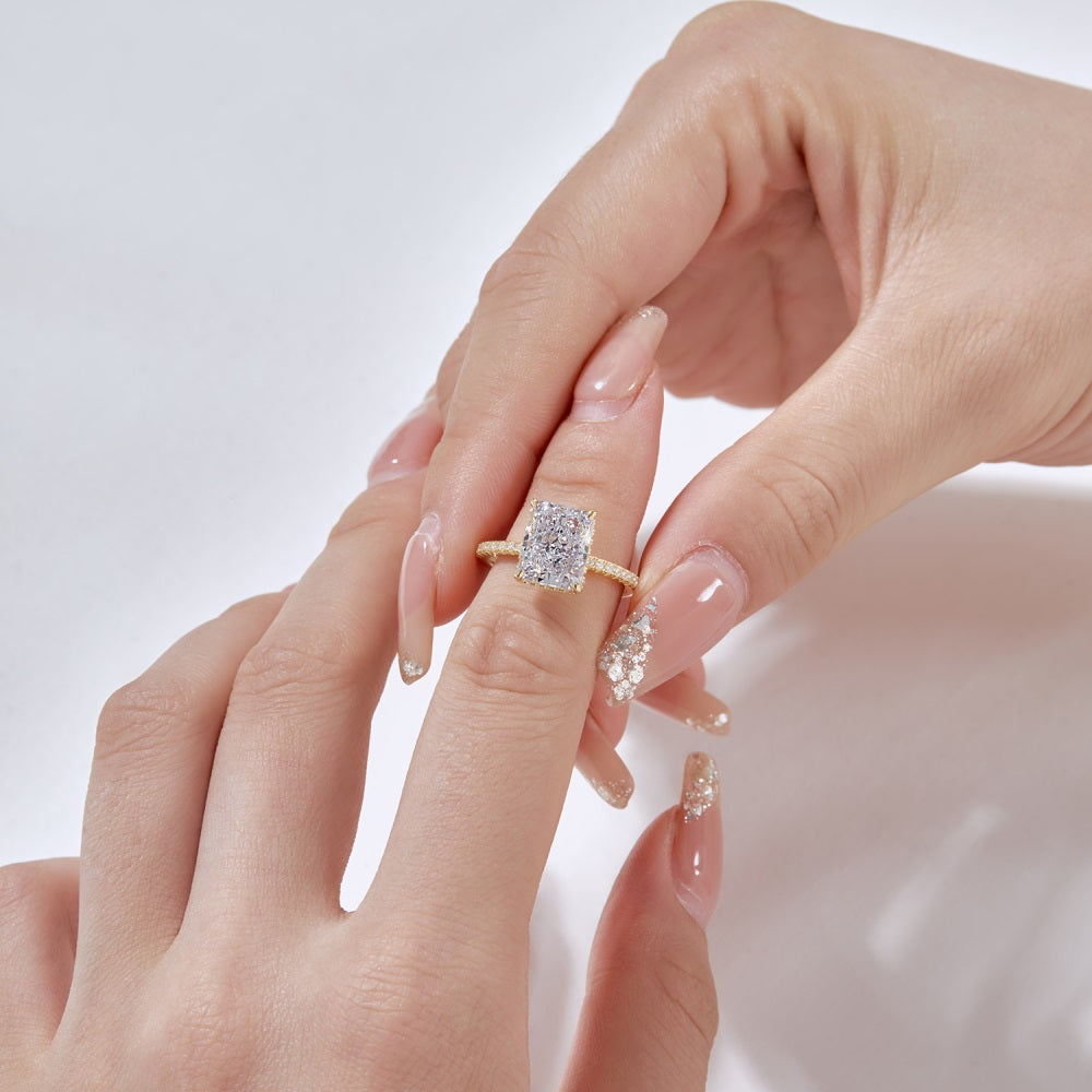 Silver Zircon Radiant Cut Iced Inlaid Solitaire Ring