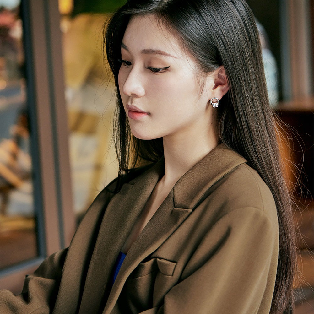 Silver Zircon Baguette Cut Hollow Disc Ear Studs