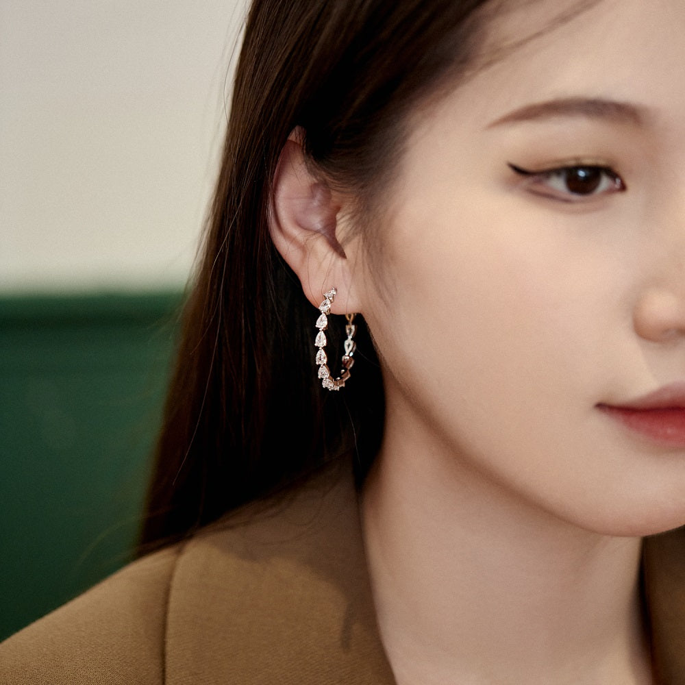 Silver Zircon Pear Cut Hook Inlaid Ear Hoops