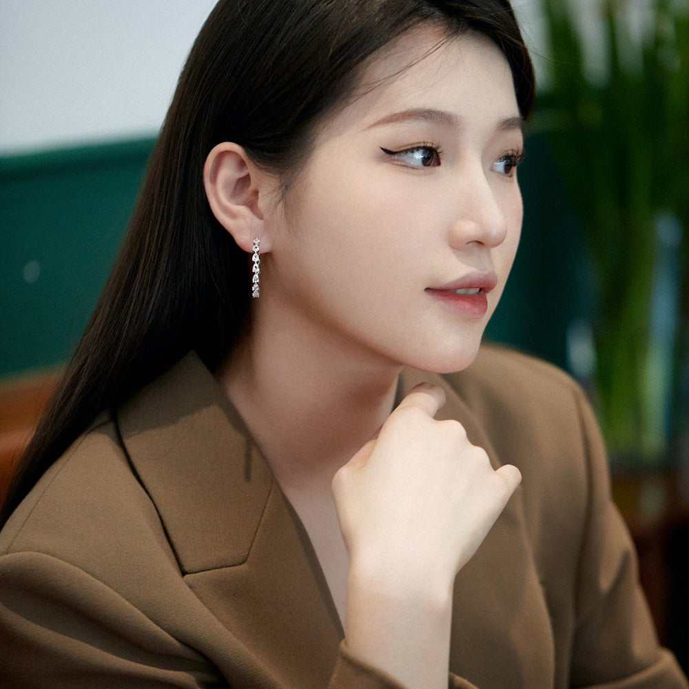 Silver Zircon Pear Cut Hook Inlaid Ear Hoops