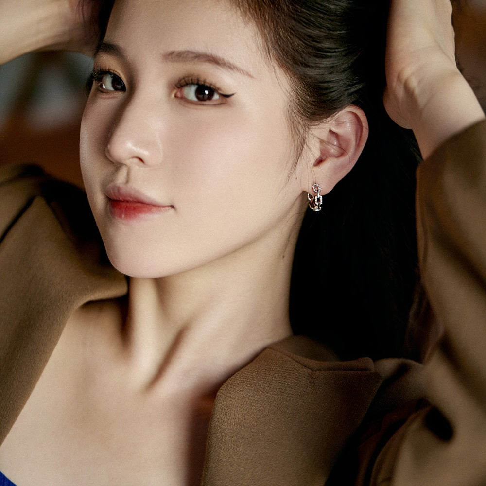 Silver Zircon Round Cut Chain Ear Hoops