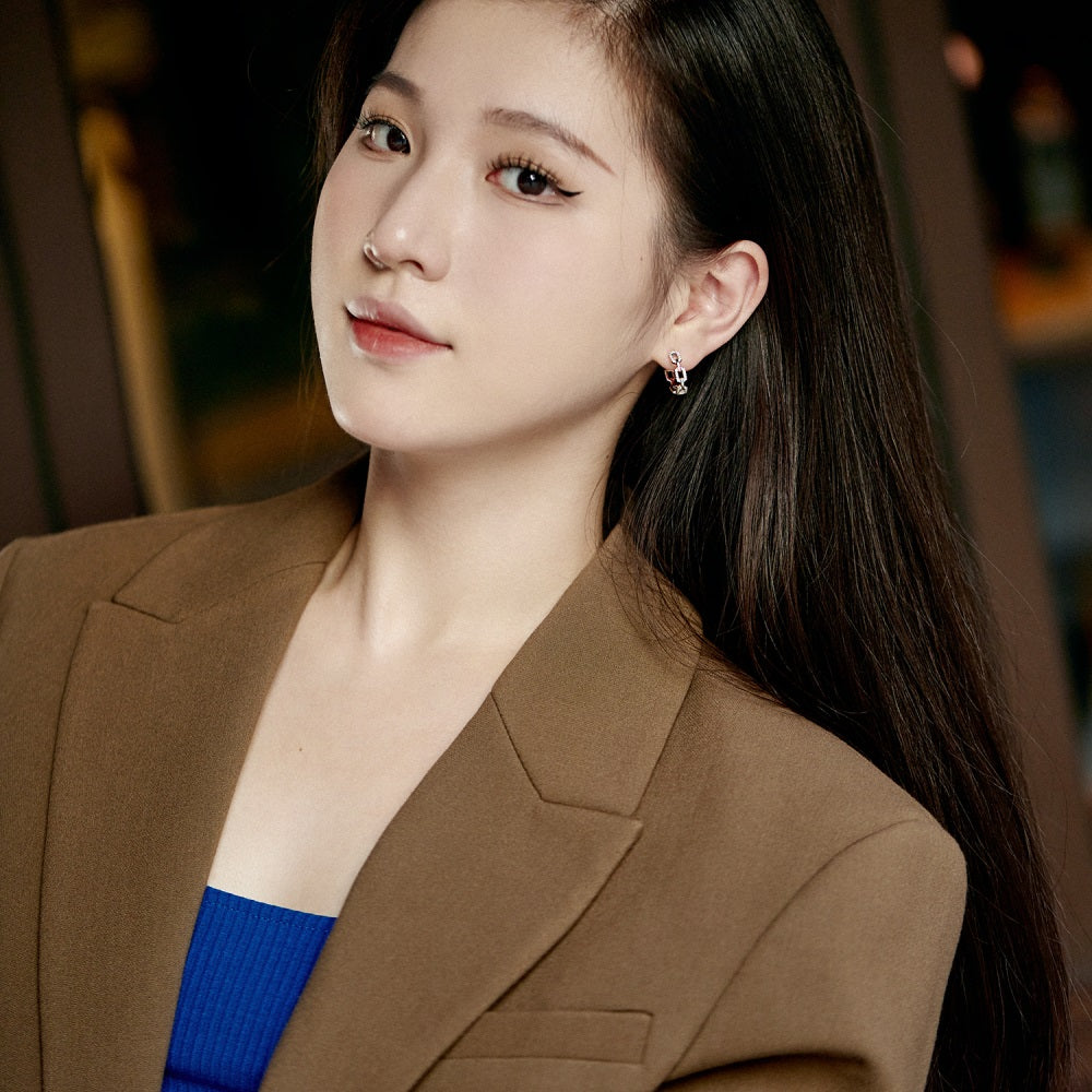 Silver Zircon Round Cut Chain Ear Hoops