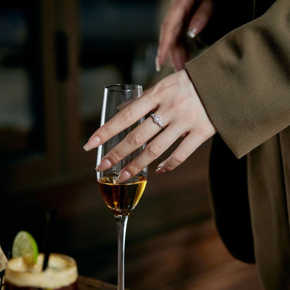 Silver Zircon Baguette Cut Iced Water Drop Dainty Ring