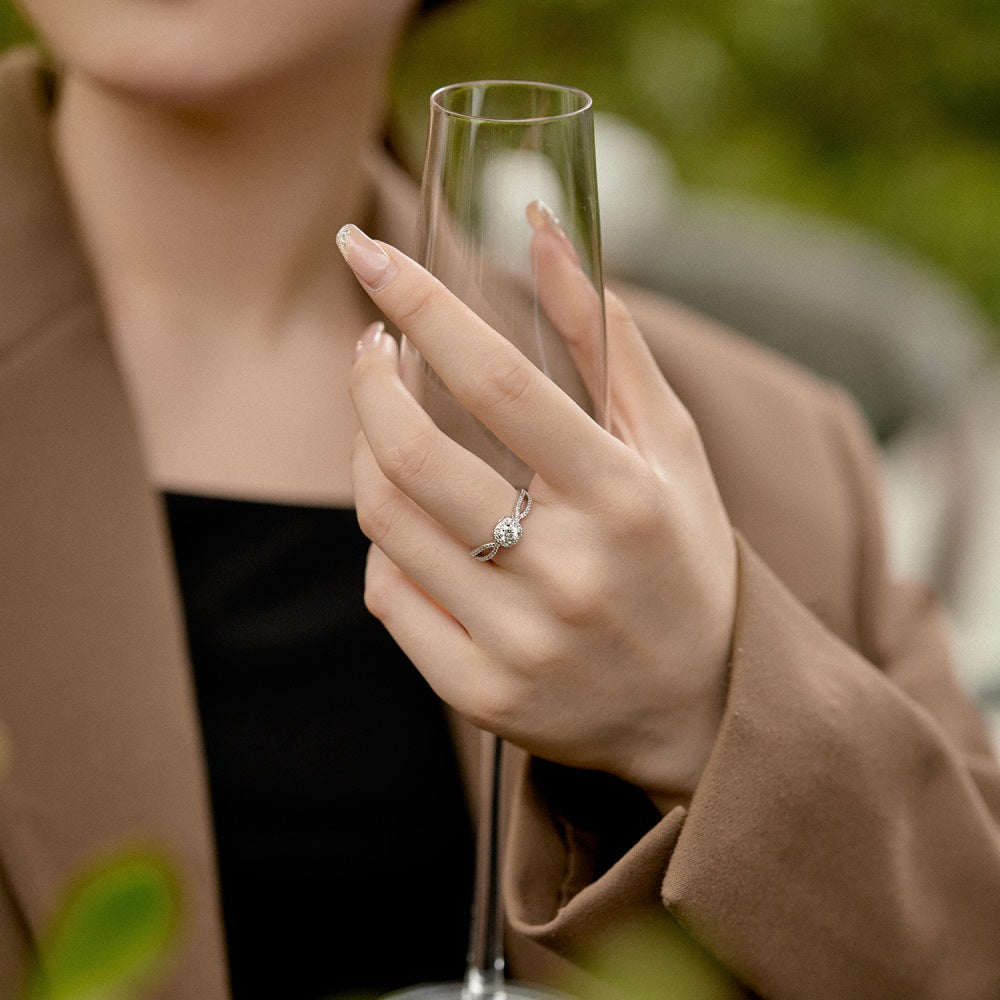 Silver Zircon Oval Cut Iced Inlaid Halo Ring