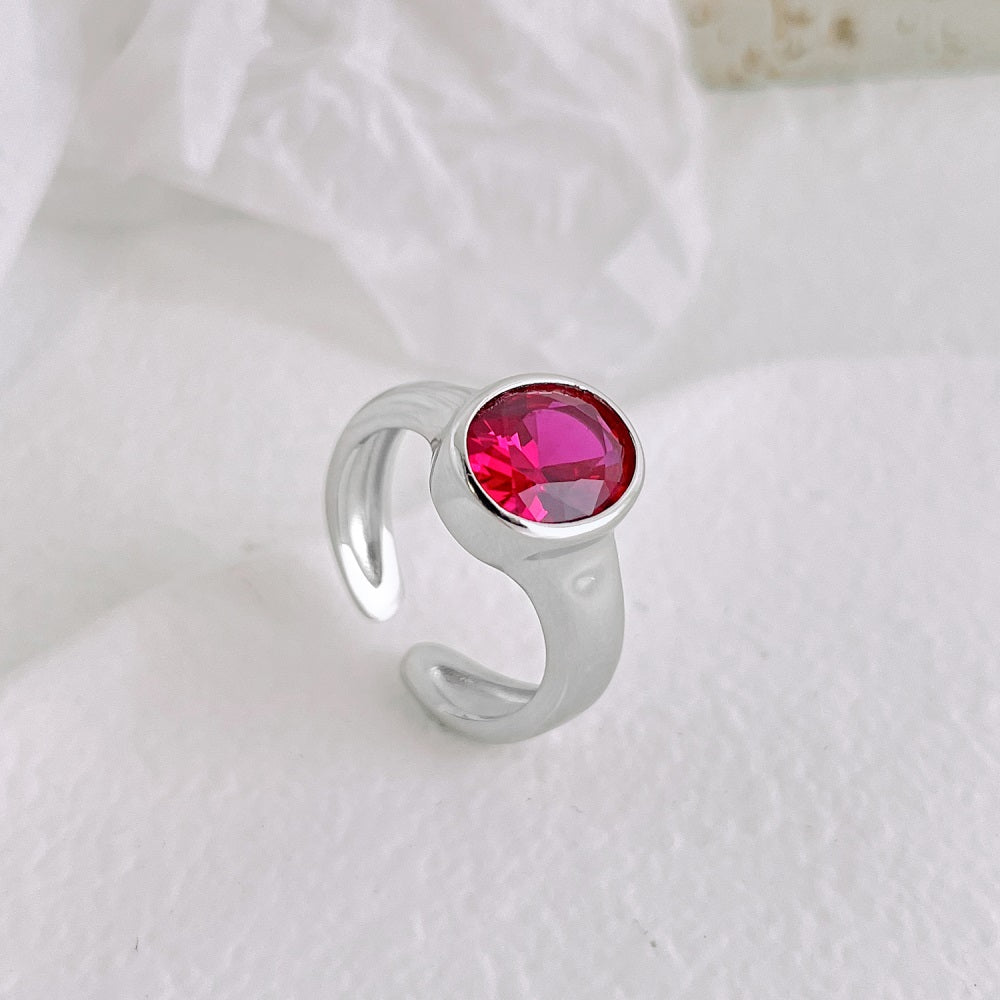 Silver Zircon Oval Cut Brushed Dainty Ring