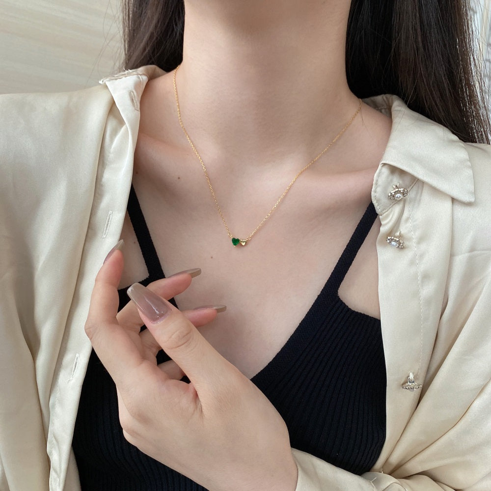 Silver Zircon Heart Cut Love Duel Pendant Necklace