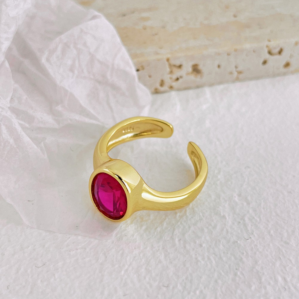 Silver Zircon Oval Cut Brushed Dainty Ring