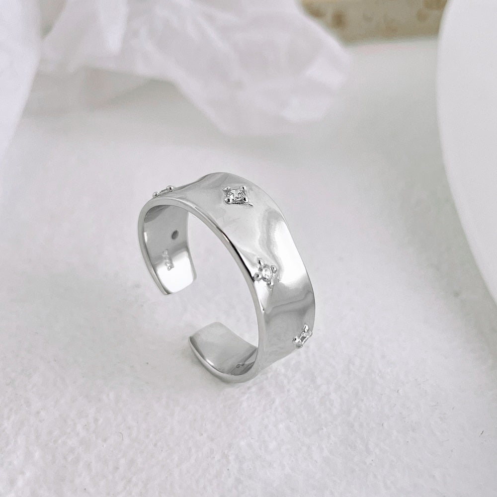 Silver Zircon Round Cut Open Band Dainty Ring
