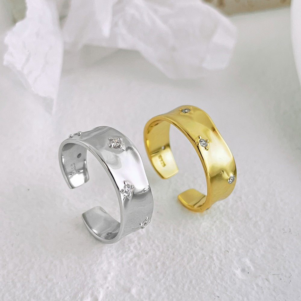 Silver Zircon Round Cut Open Band Dainty Ring