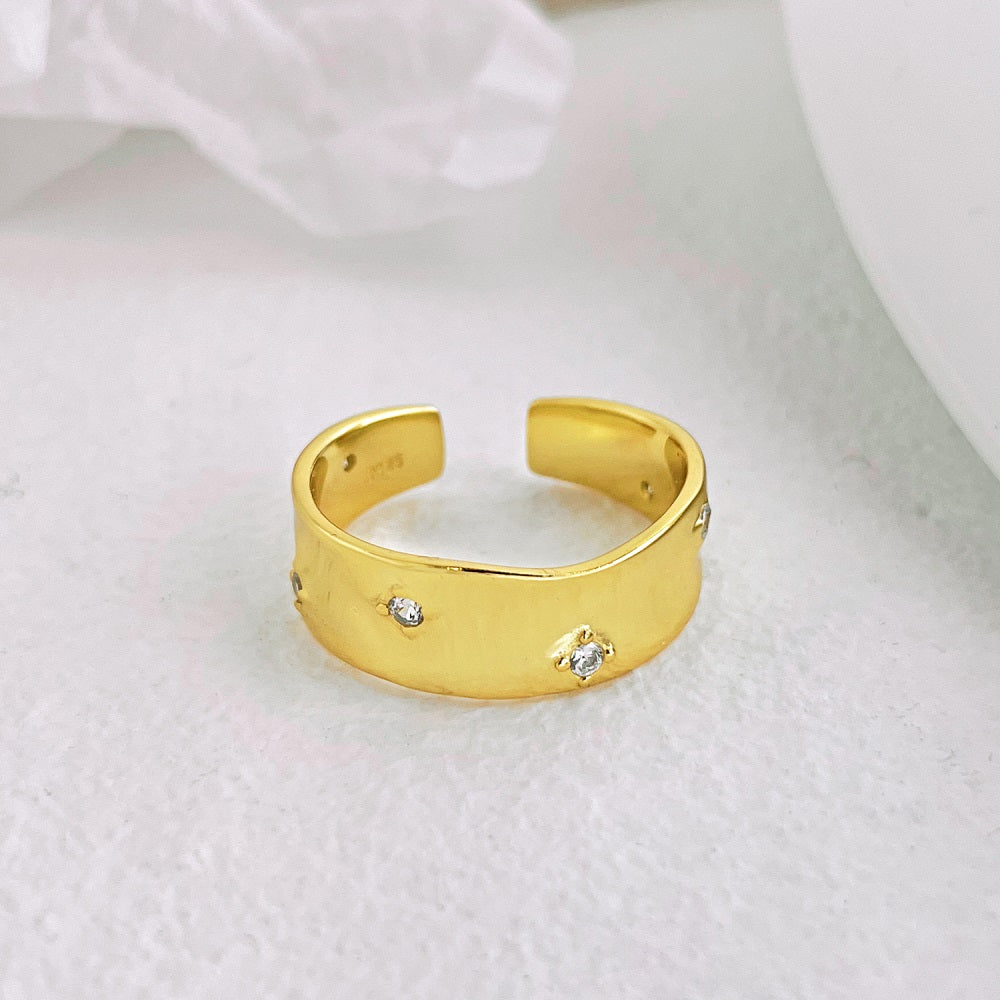 Silver Zircon Round Cut Open Band Dainty Ring