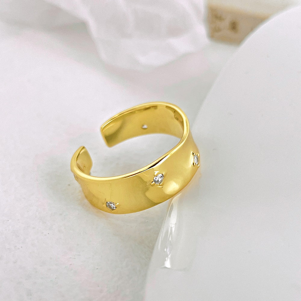 Silver Zircon Round Cut Open Band Dainty Ring