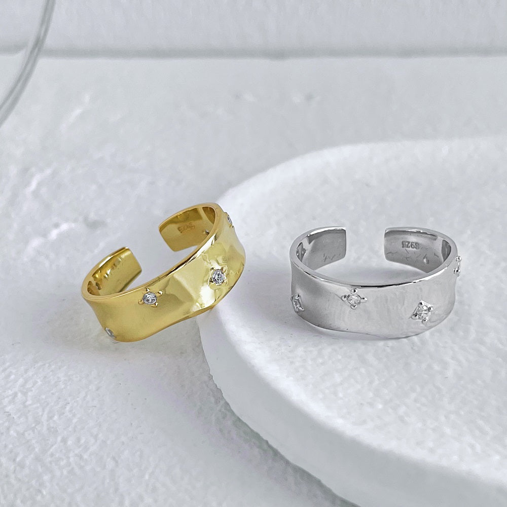 Silver Zircon Round Cut Open Band Dainty Ring