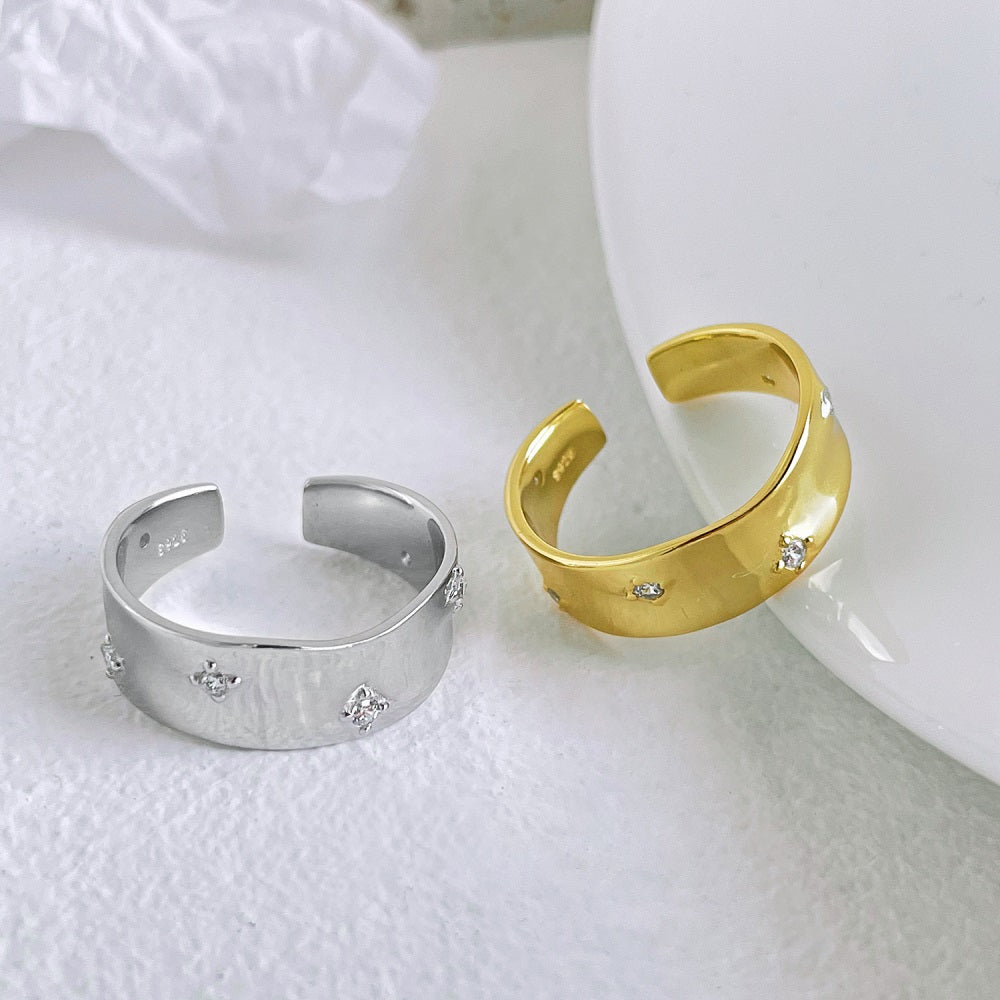 Silver Zircon Round Cut Open Band Dainty Ring