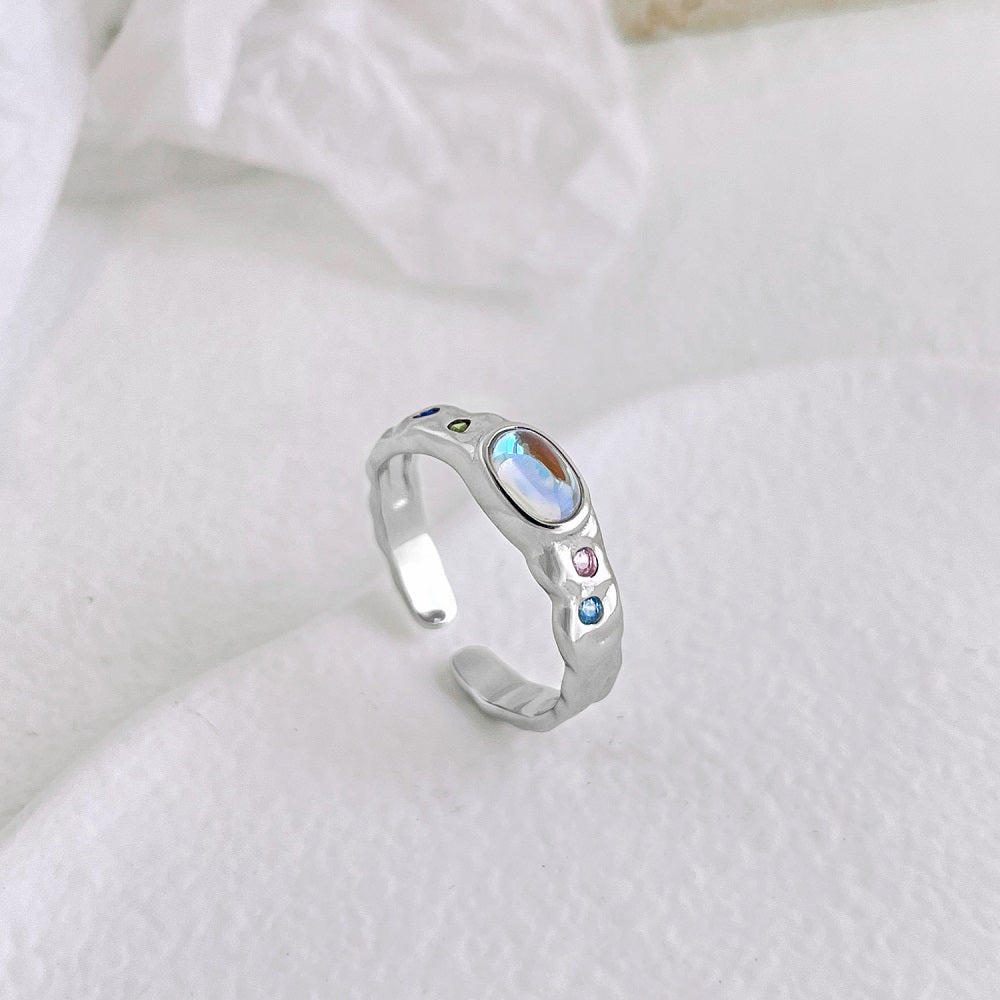 Silver Zircon Oval Cut Open Sided Dainty Ring