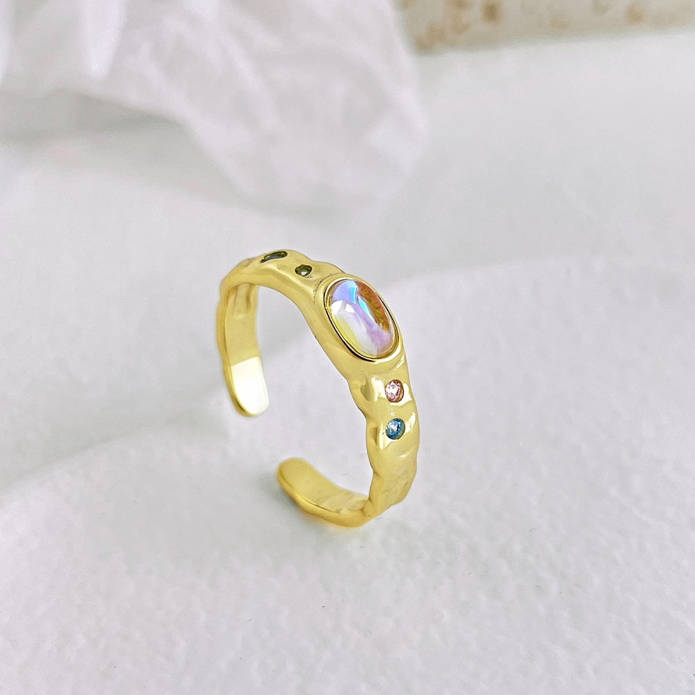 Silver Zircon Oval Cut Open Sided Dainty Ring