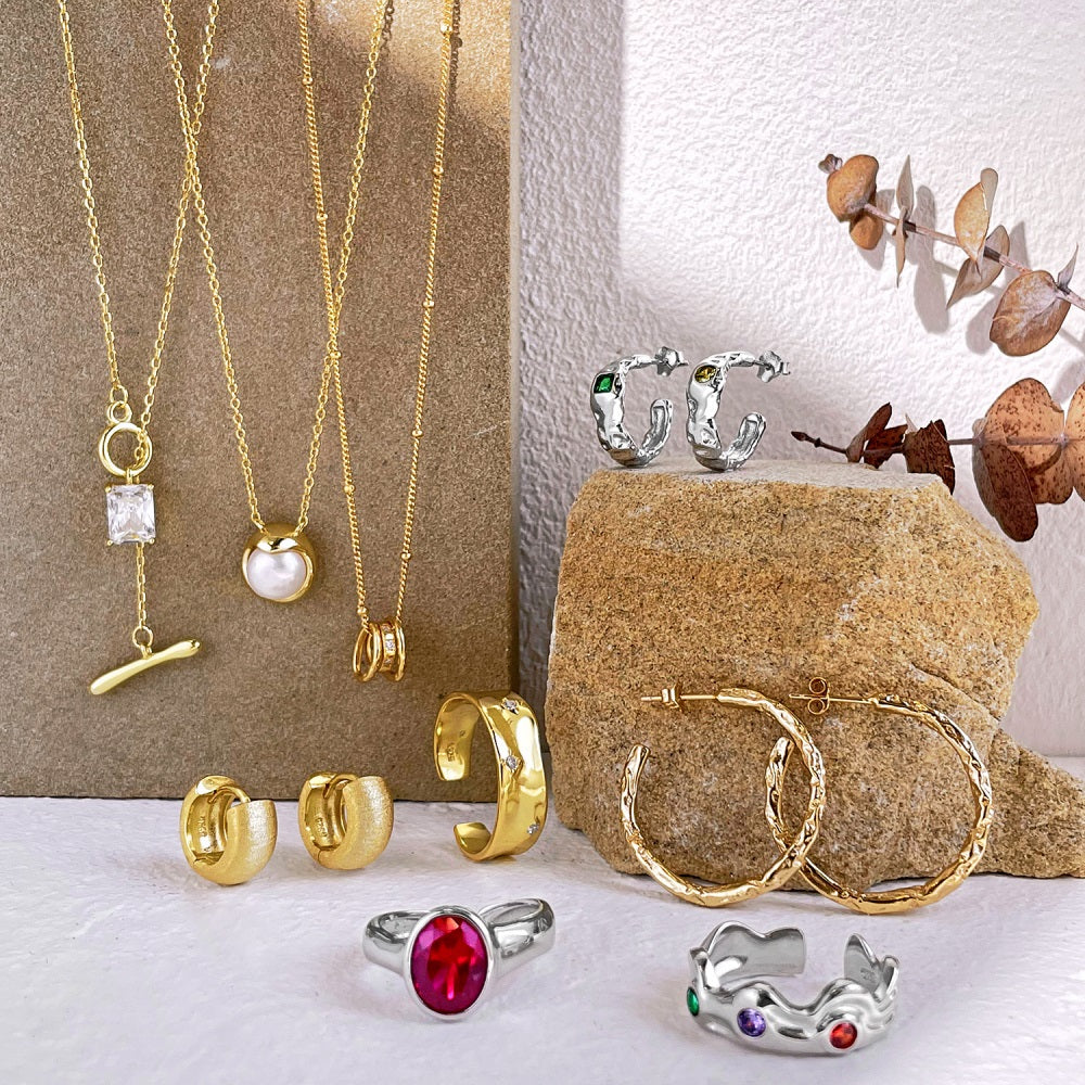 Silver Zircon Round Cut Inlaid Liquid Band Dainty Ring