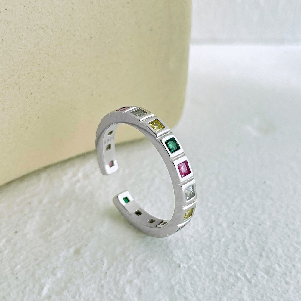 Silver Zircon Princess Cut Wrapped Band Dainty Ring