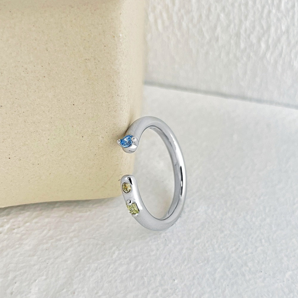 Silver Zircon Round Cut Open Bypass Ring