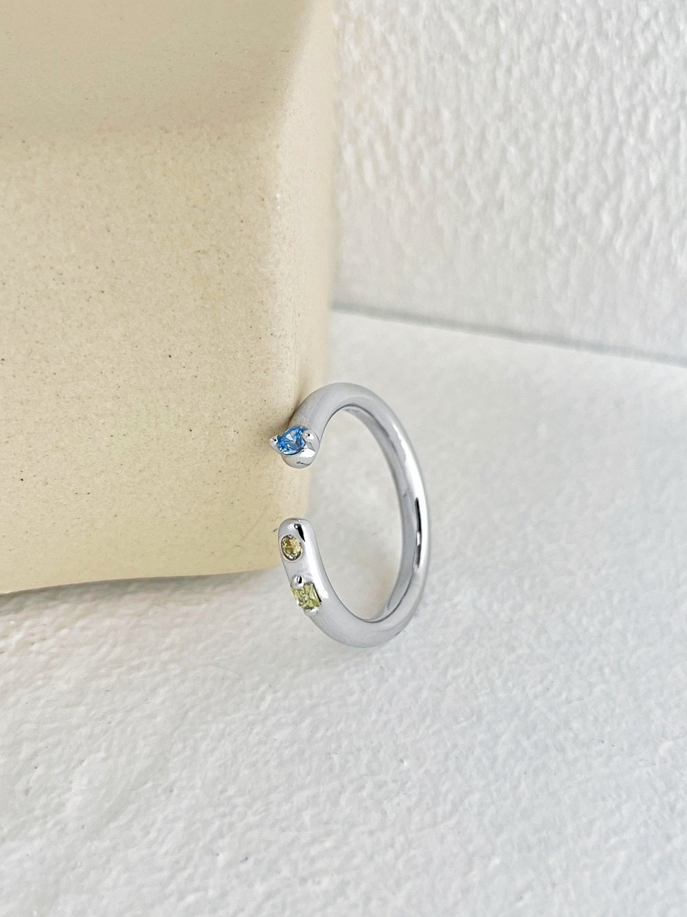 Silver Zircon Round Cut Open Bypass Ring