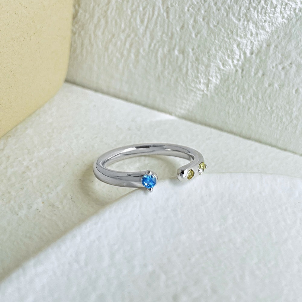 Silver Zircon Round Cut Open Bypass Ring