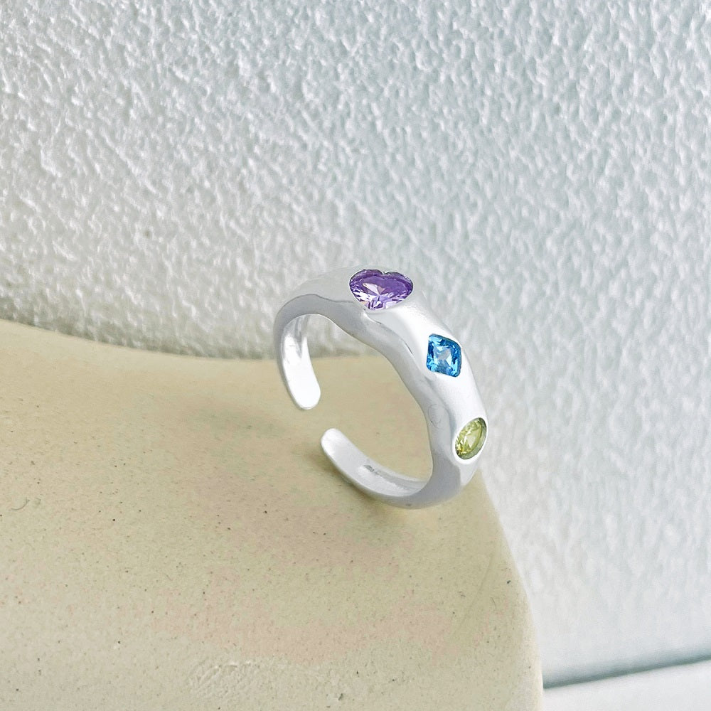 Silver Zircon Cushion Square Cut Inlaid Band Dainty Ring